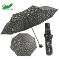 3 fold flower pattern manual open cheap cost black pongee umbrella